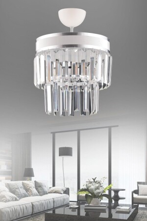 Generation Single White Two-Tier Crystal Modern Chandelier - Kuzey Aydinlatma