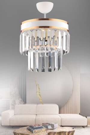 Generation Single White Two-Tier Crystal Modern Chandelier - Kuzey Aydinlatma