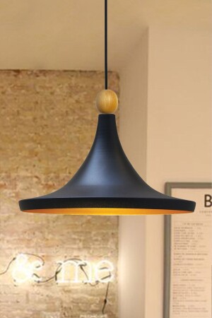 Geniş Metal Avize Ahşap Boncuklu Mutfak Salon Cafe Ofis Pastane Tekli Sarkıt Lamba Aydınlatma BMM2026XXWM - Bamyum