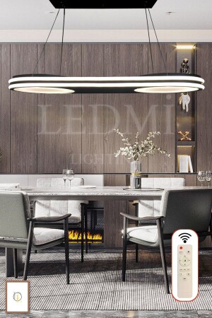 Geniş Model Çift Halkalı Siyah Led Avize, 3 Renk Aydınlatmalı, Kumandalı Modern Avize, Salon Avizesi 3004 - Ledmi Lighting