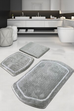 Genom Gri Üçlü Set Banyo Halısı 8683264239779 - Chilai Home