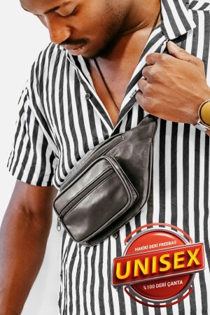 Genuine Leather Black Freebag - Waist Bag & Crossbody DDFBAG - Derideposu