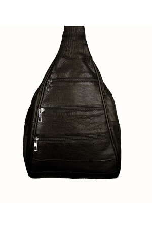 Genuine Leather Black Women's Monkey Model Multi-Compartment Backpack and Shoulder Bag Women's Waist Bag - R Rojinins
