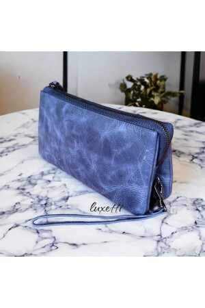 Genuine Leather Navy Blue- Handbag - Luxetti