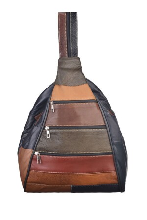 Genuine Leather Women's Backpack and Shoulder Bag - Monkey Model Multi-Compartment - Dark Blue - R Rojinins