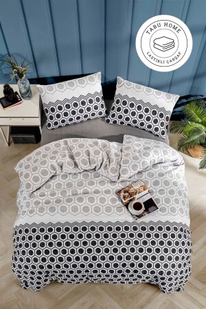 Geometric Anthracite Single Duvet Cover Set with Elastic Sheets GEO-TK-TKM-02 - Tabu Home