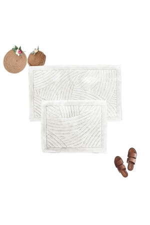 Geometric Pattern Set of 2 Bath Mat Set 100% Natural Cotton Mop Toilet Bowl Set dop12787730igo - Faiend