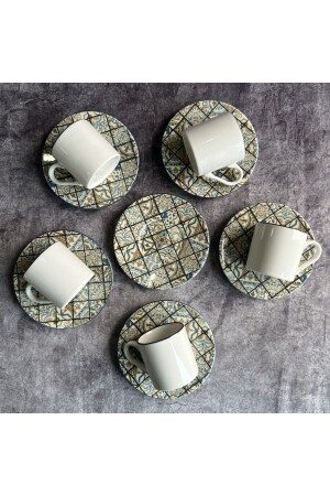 Geometrisch gemustertes Kaffeetassen-Set für 6 Personen, Kaffeetasse, Nescafe-Tasse, türkisch - RUBİ PORSELEN