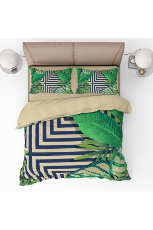 Geometry And Tropical Leaf Pattern 3D Digital Printed Duvet Cover Set TYC00179032845 - Pusula Home