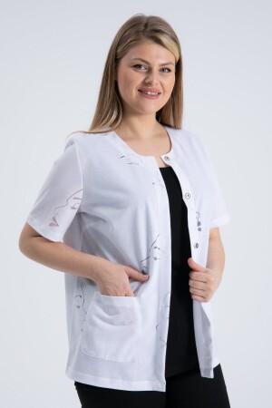 Gerippte kurze weiße Jacke in Übergröße - Nelly