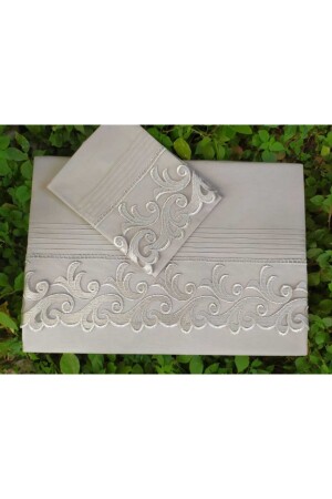 Geripptes Dowry Ivy Grey Doppelbett-Bettbezug-Set JJI8274 - Çeyiz Bahçesi