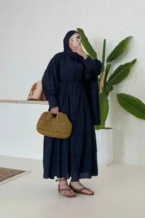 Geripptes Premium-Voile-Kleid Marineblau - Nuuwears