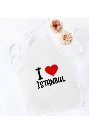 Geschenk „Ich liebe Istanbul“ entworfene weiße Küchenschürze – Modell 1 Bitmeden121633 - Bk Gift