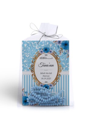Geschenk mit blauem Blumenmotiv für Babys, Yasin Juz Buch Mevlüt-Set mit Rosenkranz – 10er-Pack EYS1-3 - Mutluluk Atölyem