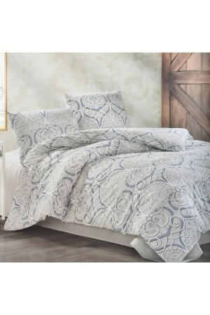 Gestepptes Bettbezug-Set aus Frottee-Baumwolle, Romana, Grau, Doppelbett, TYC00638933064 - Kristal