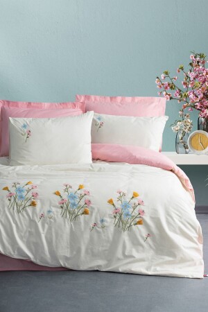 Gesticktes Ranforce-Doppelbettbezug-Set Delbin Pink 8680108067949 - Cotton Box