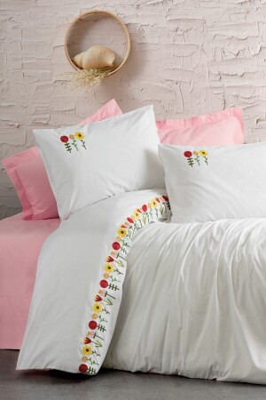 Gesticktes Ranforce-Doppelbettbezug-Set Mina Pink 8680108067925 - Cotton Box