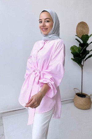 Gestreiftes Hemd mit Ballonärmeln – Rosa - Ka Hijab