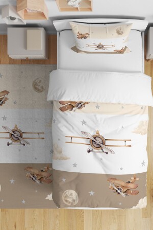 Gestreiftes, mit Flugzeugen gemustertes Bettbezug-Set für Einzelbabys und Kinder - Evpanya