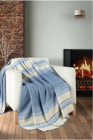Gestrickte blaue Einzeldecke 150x200 & Strickdecke - Gençev Home Collections