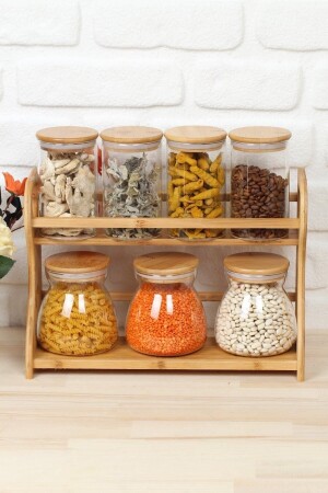 Gewürzset aus Glas mit Bambusständer, Bambusabdeckung, 7-teilig Fma05078 Fma05078 CZM247 - AROW