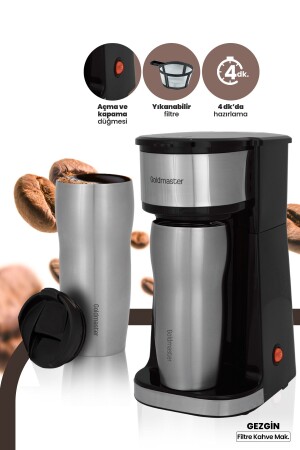 Gezgin Filter Coffee Machine with Removable Filter, Steel Leakproof Thermos, GM7365 - GoldMaster