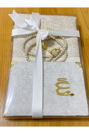 Gift Bundle Taffeta Fringed Cream Prayer Rug Set - Ayhanhome