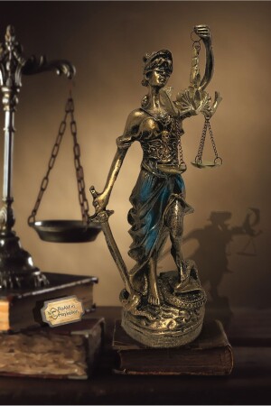 Gift Decorative Object Sculpture Trinket Scales of Justice Statue Themis 20 Cm. Antique Gold & Antique Blue - Realistic Of Art Museum