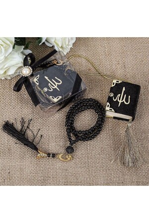 Gift Mini Quran - Square Boxed Set with Pearl Prayer Beads - black - İkranur
