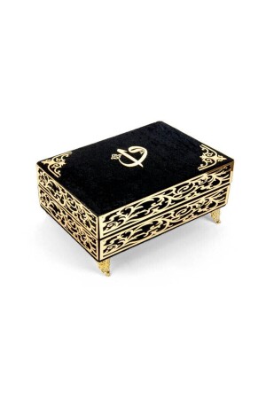 Gift Velvet Boxed Footed Quran Black - Emir Kitabevi