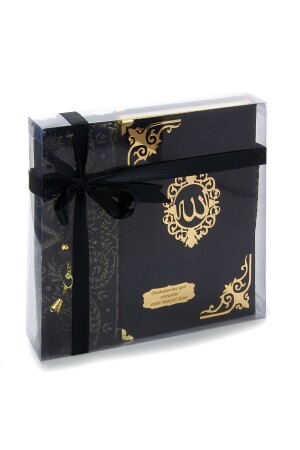 Gift Velvet Quran Prayer Rug Prayer Beads Set Black - Emir Kitabevi