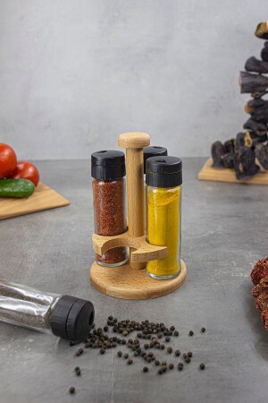 Ginger 4-Piece Spice Set, Round 4-Piece Spice Set with Wooden Stand Ginger 01 - KukiWood