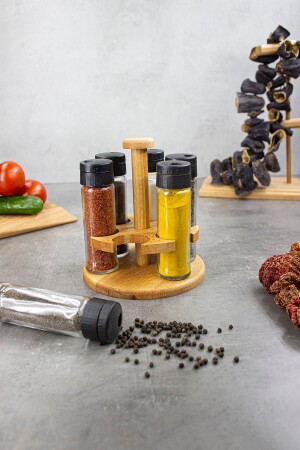 Ginger 6-Piece Spice Set, Round 6-Piece Spice Set with Wooden Stand Ginger 02 - KukiWood