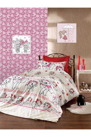 Girl Child Cat Model Single Duvet Cover Set with Elastic Sheets Kedilimodell - Şahinhome
