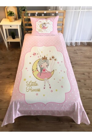 Girl Sitting on the Moon Pattern Printed 140x220 Cm Decorative Bedspread Pink 55149 - Evmila