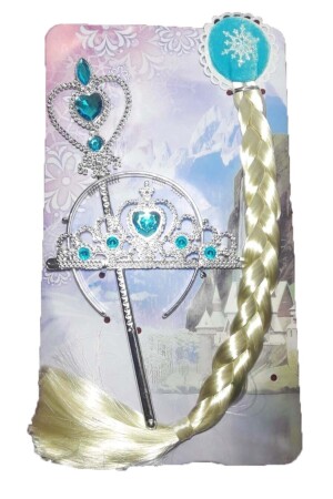 Girl's Blue Frozen Frozen Elsa Hair Crown and Wand Set Elsa Crown Hair and Wand 3 Pieces - İnşirah Ayakkabı