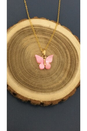 Girl's Pink Color Butterfly Necklace - Gizemli Aksesuar