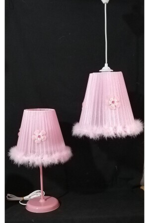 Girl's Room Baby's Room Pink Feather Daisy Plush Chandelier Lampshade Set 741025 - TEKAY AYDINLATMA