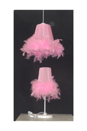 Girl's Room Pink Feather Chandelier Lampshade Set of 4 with White Metal Legs - TEKAY AYDINLATMA