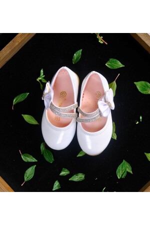 Girl's White Stone Velcro Bow Ballerina Ballet - Pabrik