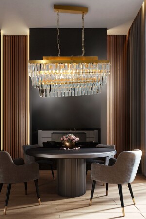 Gizem Gold 73x30 Cm Crystal Stone Dining Table Luxury Chandelier - Bedroom - Living Room - Kitchen - Hall - Birsen Aydınlatma