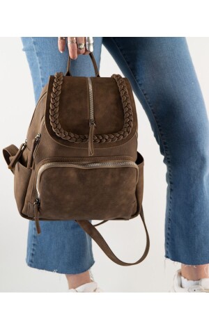 Gk20 Women's Vienna Leather Backpack Women's Handle Bag with Knitted Motif Cover Suitable for Daily Use - By Hakan