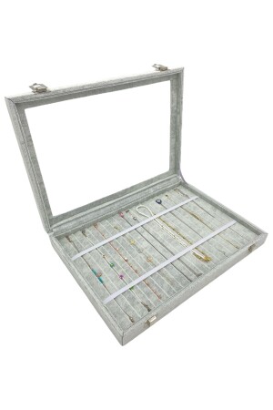 Glass Bracelet and Necklace Box Jewelry Organizer Gray Suede Coated SZGN7861271912 - kutuveaksesuar