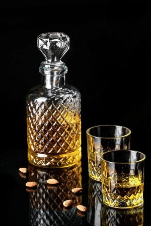 Glass Carafe Jug and Set of 2 300 ml Glasses Water Soft Drink Whiskey Bottle 1200 ml ODI99990777 - ODİ HOME