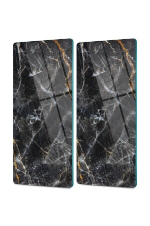 Glass Coffee Tableware Presentation Table Set of 2 Black Marble Patterned P9772S4247 - Decovetro