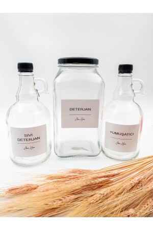 Glass Detergent Jar Black Lid 3000ml - Softener And Liquid Detergent Bottle Black Cap 1000ml jesse000556 - jesse home