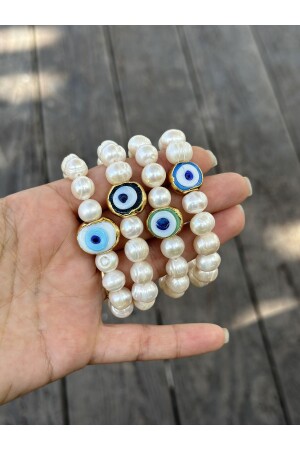 Glass Evil Eye Beaded Bracelet with Real Pearls - Hazeran Accessories