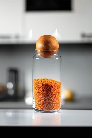 Glass Jar Set with Wooden Ball Lid, Sugar Bowl, Snack Bowl, Spice Bowl and Storage Container 1. 4 Liters - Sensoria