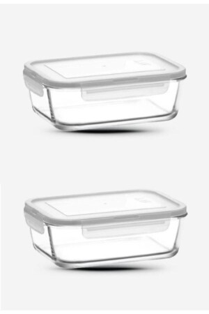 Glass Lockable Storage Container Set of 2 1200cc-new Series Large Rectangular frs257-2 - Lav