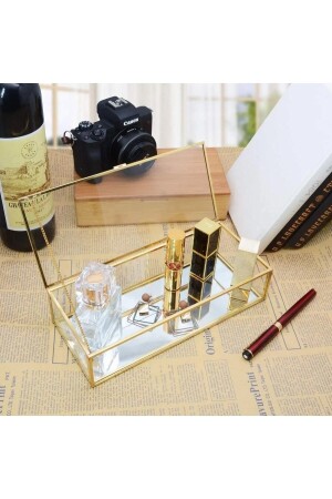 Glass Small Metal Framed Presentation Box with Lid Chocolate Candy and Jewelry Box 25x14 Cm Gold CCDDM-EB-44103 - ÇerçiDede